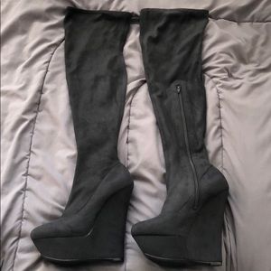 Bebe Over the Knee Black Wedge Boots